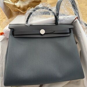 Hermes Herbag 31 Dark Gray Tote Bag with silver hardware